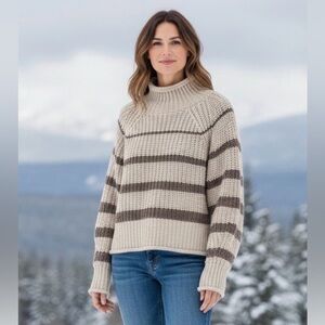 RD Style Cream & Brown Striped Sweater